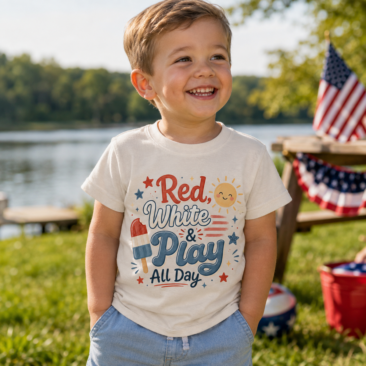 Red White and Play all day tee