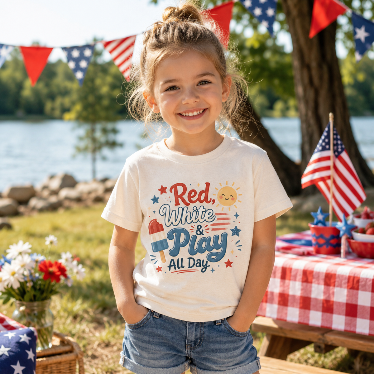Red White and Play all day tee